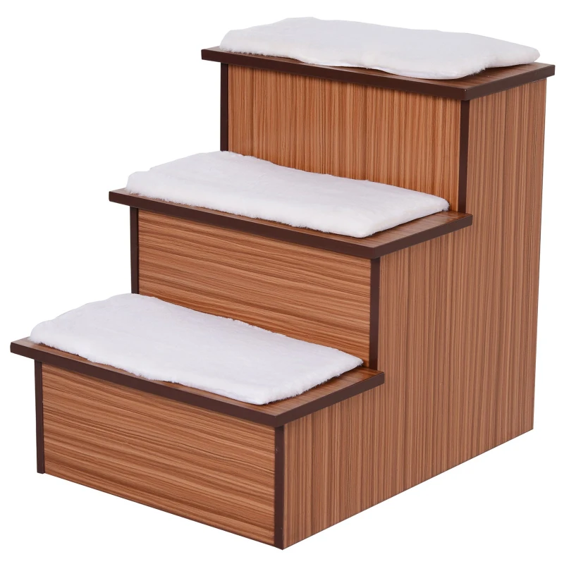 PawHut 24" Wooden Carpeted Pet Easy Step Pet 3 Stairs Ramp for Cats and Dogs