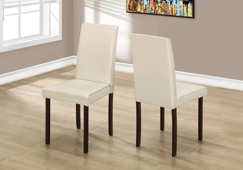 Monarch 2 Piece 36" PU Leather Wooden Legged Modern Parson Dining Chair Set - Ivory