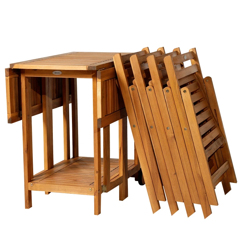 Outsunny 5pcs Acacia Wood Dining Set Expandable Table Compact Folding Chair