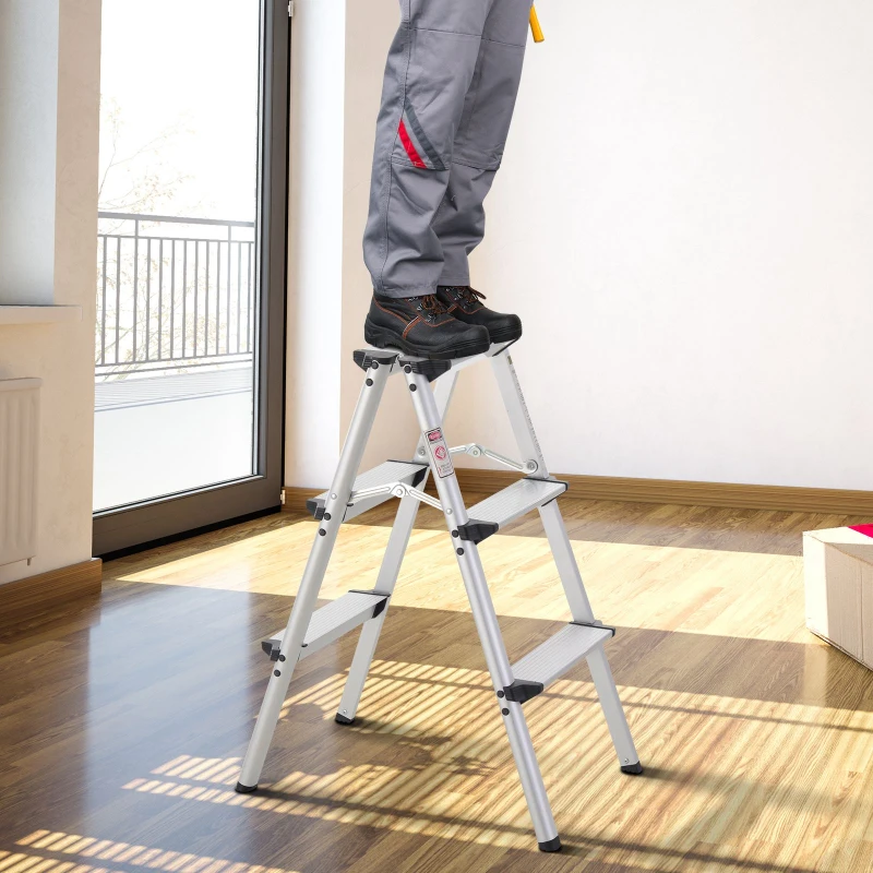 HOMCOM 3-Step Folding Aluminum Step Stool Ladder  Lightweight  330 lbs. Capacity  29" H  Silver