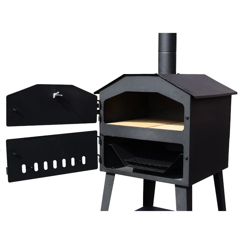 Outsunny Patio Pizza Oven Barbecue Grill Trolley Charcoal BBQ Patio Outdoor Garden Heating Heat Smoker