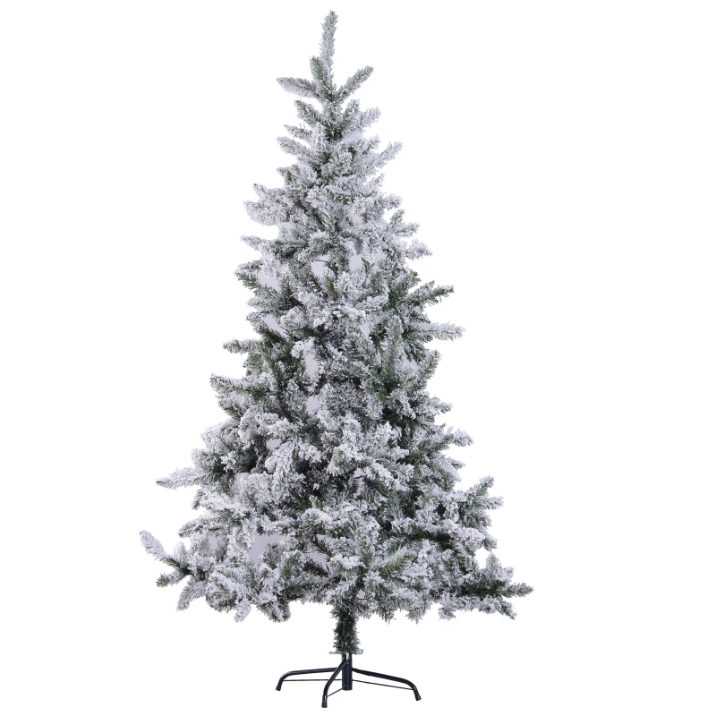 HOMCOM 6ft Artificial Christmas Tree Unlit Premium Snow Flocked  472 Tips Foldable Base Festival Decoration