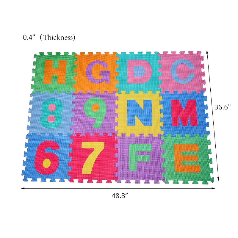 HOMCOM 33.6Sqft Number Alphabet EVA Puzzle Mat Interlocking Floor Mat Children Kids Toddler Play Foam with Certifications – 36 Pieces