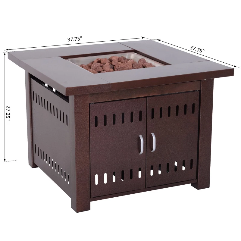Outsunny 38" Square Convertible Gas Fire Pit Table Outdoor Patio Propane Fire Flame Dining Table 40,000 BTUs w/ Cover