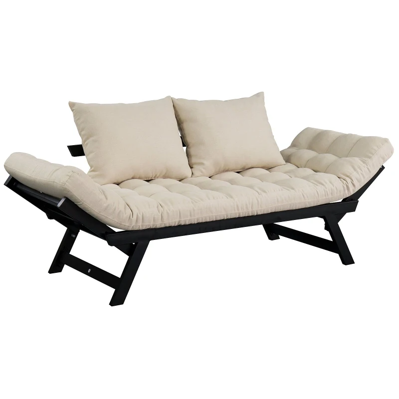 HOMCOM Convertible Adjustable 3-Position Sofa Bed Couch Chaise Lounge with Pillow