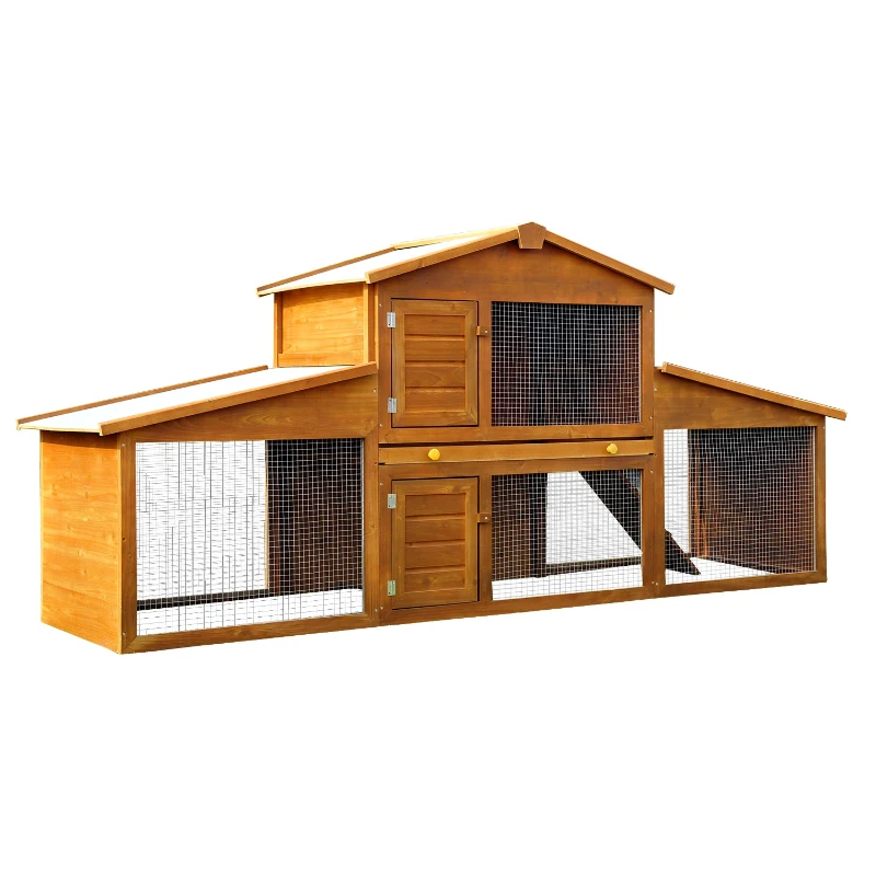 PawHut 85x25x39inch Deluxe Wooden Rabbit Hutch Backyard Bunny Cage Chicken Coop Small Animal Living House with Outdoor Run