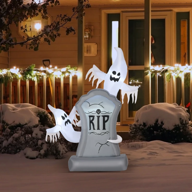 HOMCOM 5.1 ft Inflatable Ghosts with Tombstone, Halloween Outdoor LED Light Yard Display, Waterproof