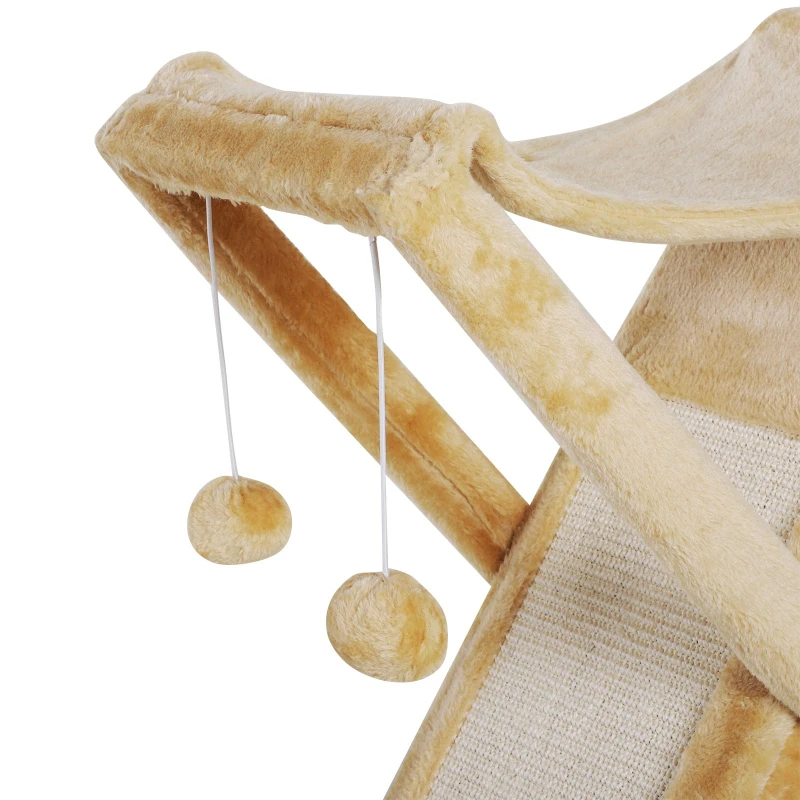 PawHut Fold-and-Store Cat Tower Kitty Activity Tree Center Scratcher Cave Hammock w/Hanging Balls Yellow