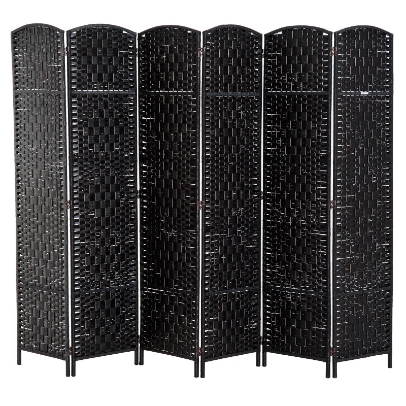 HOMCOM 6' Tall Wicker Weave 6 Panel Room Divider Wall Divider, Black