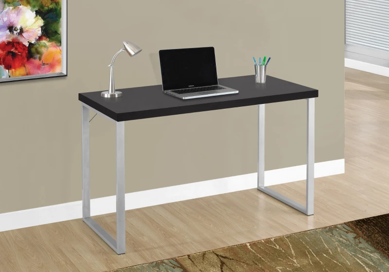 Monarch 48" Contemporary Simple Compact Office Computer Desk - Cappuccino / Silver Metal