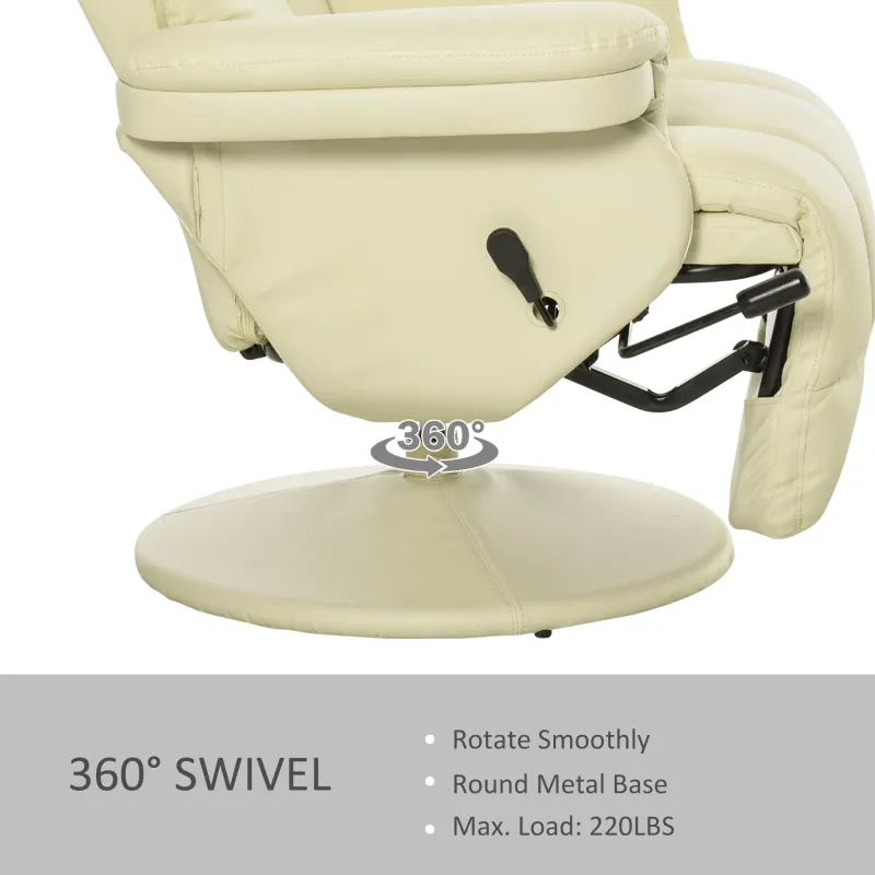 HOMCOM Manual Recliner, Swivel Lounge Armchair with Side Pocket, Footrest and Cup Holder, Cream White