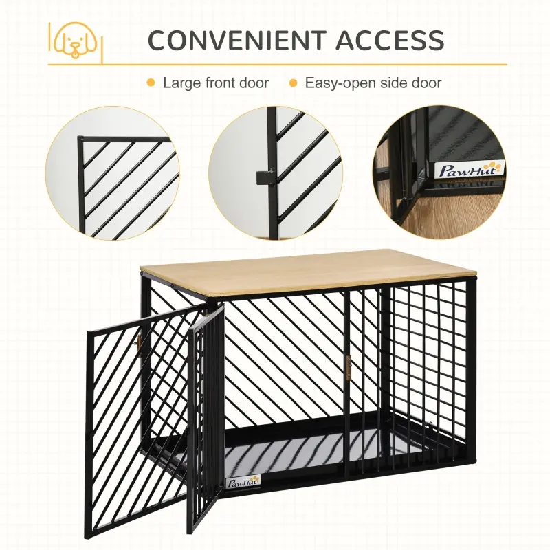 PawHut Furniture Style Dog Crate End Table w/ Cleaning Tray, Steel Dog Cage Kennel for Small Medium Pet Indoor Use Black