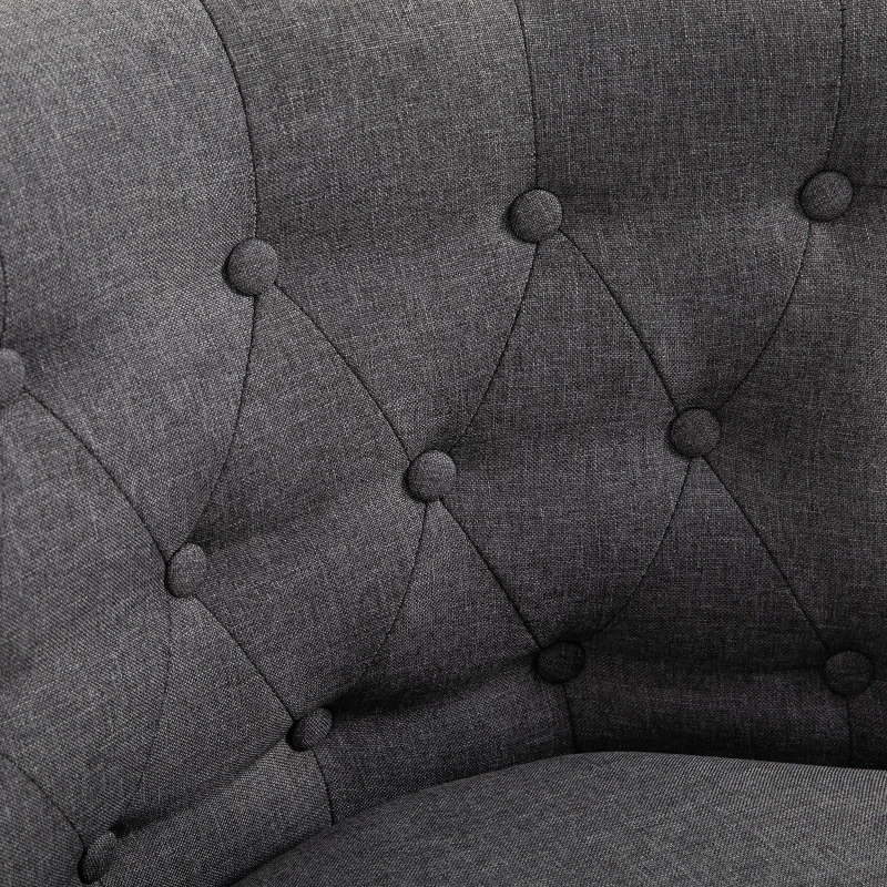 HOMCOM Modern Accent Leisure Chair with Mid Back Button-Tufted Upholstered Fabric and Wooden Legs for Living Room and Bedroom, Grey