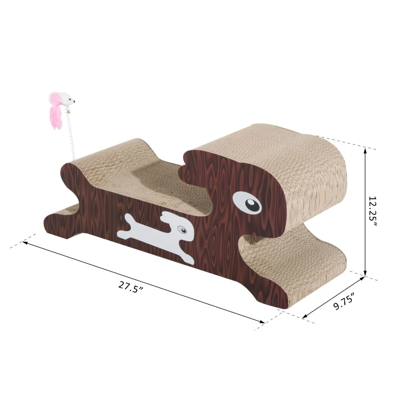 Open Box PawHut Brown Cat Rabbit-Shaped Scratcher Corrugated Cardboard Lounge Bed Play Toy Ball