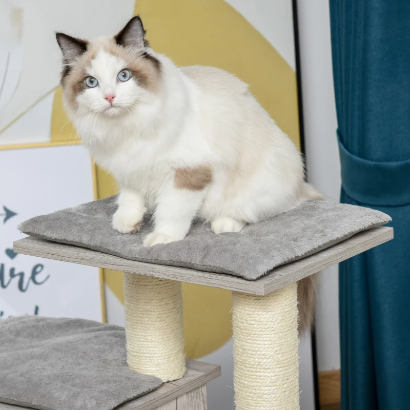 PawHut Cat Tree Climbing Activity Center with Scratching Post Condo Perch Cushions 34.75" H, Grey
