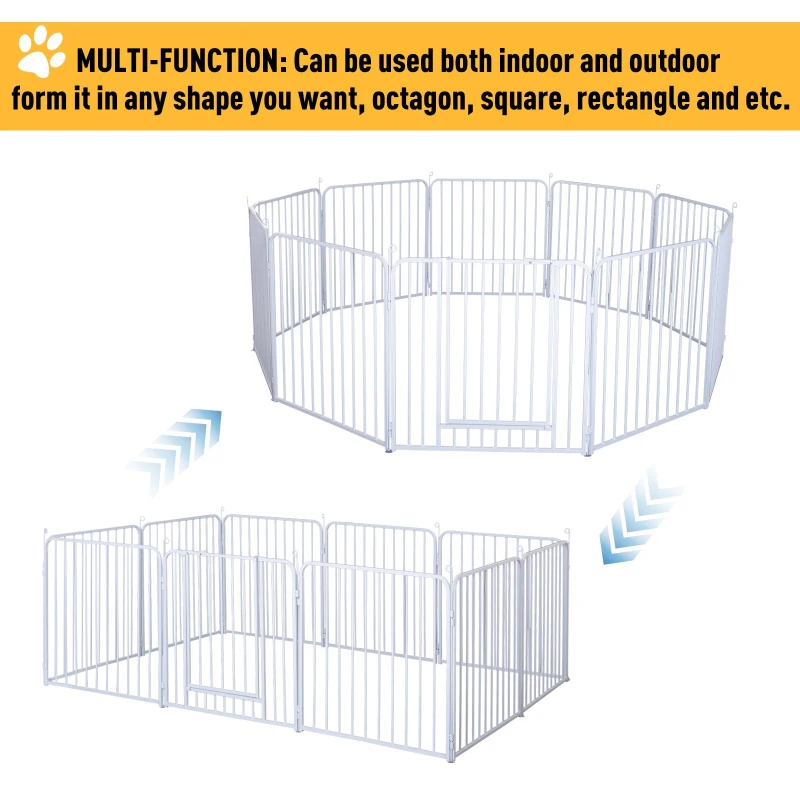 PawHut Heavy Duty Foldable Pet Playpen Portable Pet Product w/ Door Metal White
