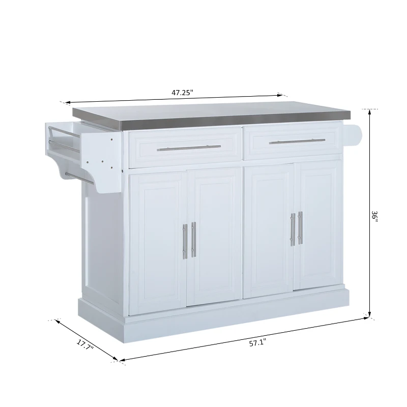 HOMCOM Rolling Kitchen Island with Storage, Portable Kitchen Cart with Stainless Steel Top, 2 Drawers, Spice, Knife and Towel Rack and Cabinets, White
