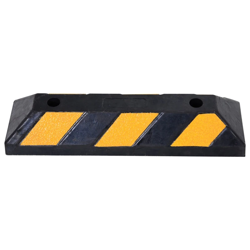 HOMCOM 2 Packing Rubber Curb Safety and Security Wheel Stopper for Driving and Protection w/ Reflective Stripes Heavy Duty Black and Yellow