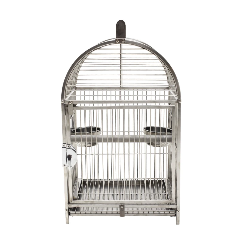 PawHut 25" Bird Carrier Cage Parrot Macaw Cockatiel Travel Cage Stainless Steel Dome Top with Two Feed Bowls