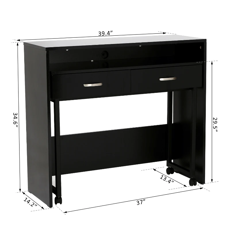 HOMCOM 2pc Nesting Computer Desk Storage Writing Rolling Table Workstation (Black)
