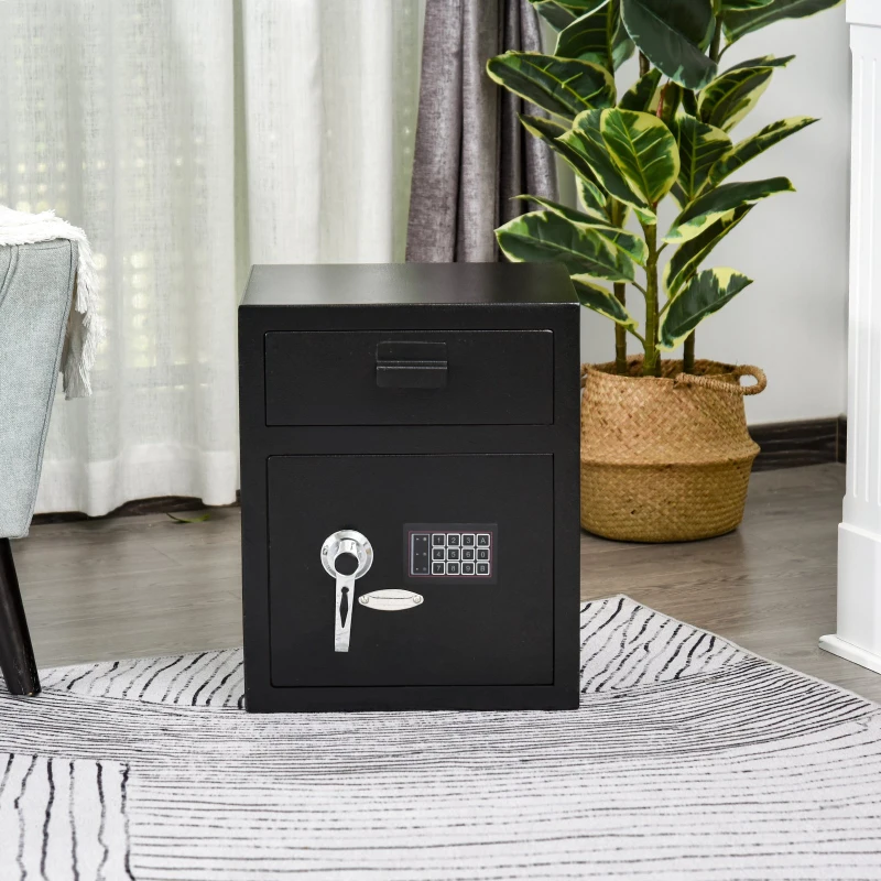 HOMCOM Digital Steel Locking Security Safe Box with Customizable Code Keypad, 2 Backup Emergency Keys, & Practical Design