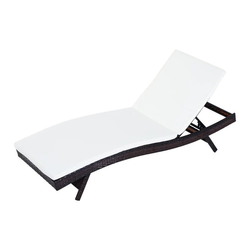 Outsunny Patio Wicker Lounger Chair, Outdoor PE Rattan Foldable Chaise Chair with 5 Position Adjustable Back, Padded Cushion, Cream