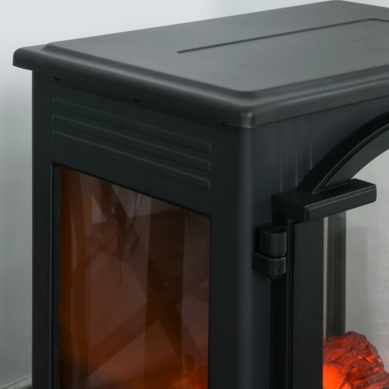 HOMCOM 23" Electric Fireplace Heater, Fire Place Stove with Realistic LED Flames and Logs and Overheating Protection, 750W/1500W, Black