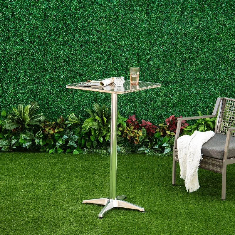 HOMCOM Bar Table Aluminum Home Pub Indoor Outdoor Patio Use Adjustment Height Silver Square