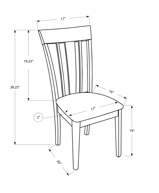 Monarch 2 Piece 38" Microfiber Padded Wooden Vertical Slat Back Armless Side Dining Chair Set - Cappuccino Brown Finish