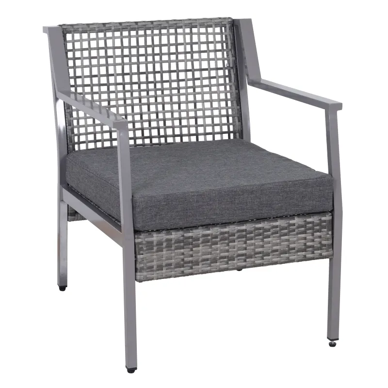 Outsunny 2 Piece Rattan Wicker Patio Dining Chairs, Patio Furniture Set with Armrest, Cushions for Backyard, Garden, Grey
