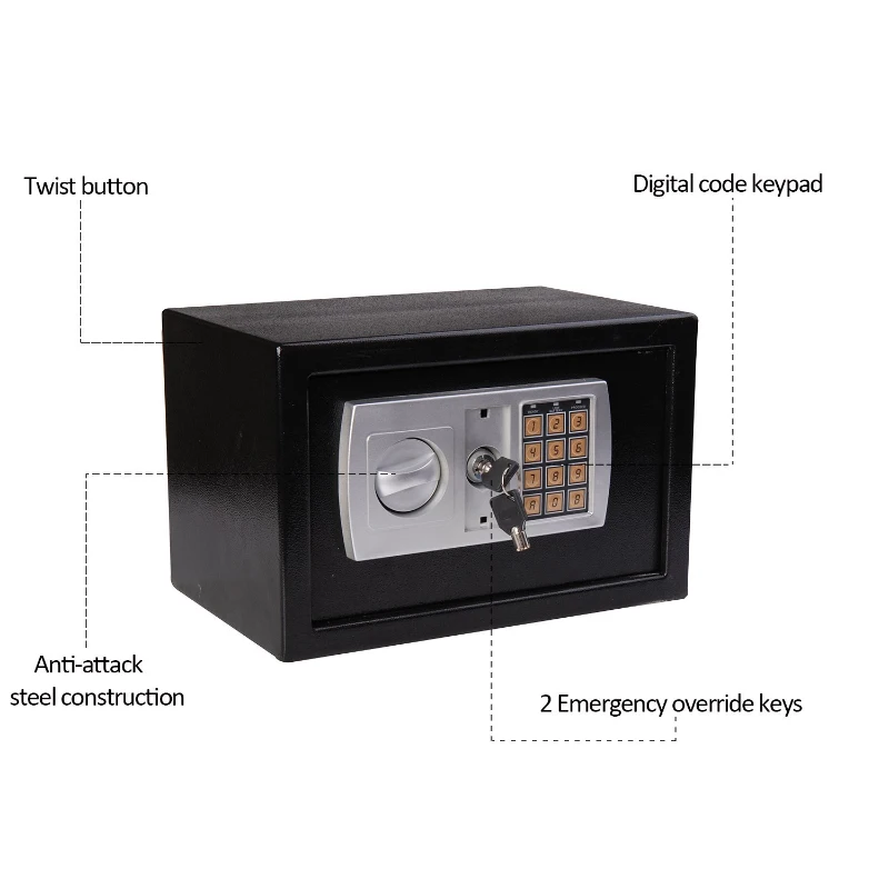 HomCom 12" x 8" x 8" Steel Electronic Digital Security Safe - Black