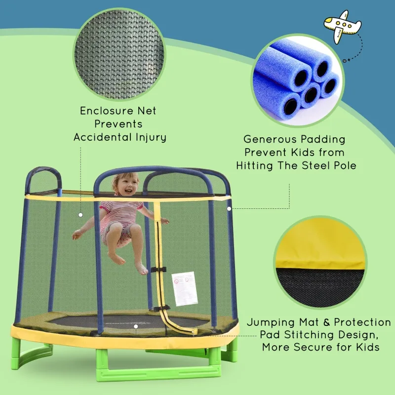 Outsunny 7FT Heavy-Duty Trampoline for Kids Outdoor Toys, Small Backyard 7' Trampoline with Net, Exercise Toy for Kids 3-12, Yellow