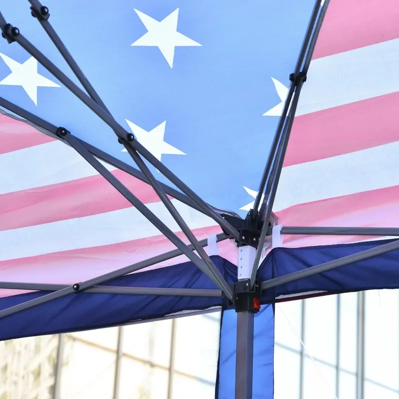 Outsunny 10x20 Pop Up Canopy Party Tent with Removable Mesh Sidewalls - American Flag Print