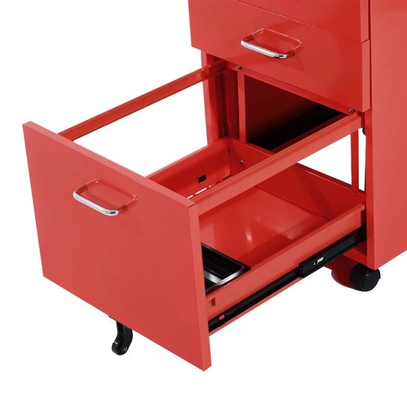 HOMCOM Rolling Filing Steel Cabinet Chest Organizer Cupboard Home Office Furniture with 3 Drawers and LOCK (Red)