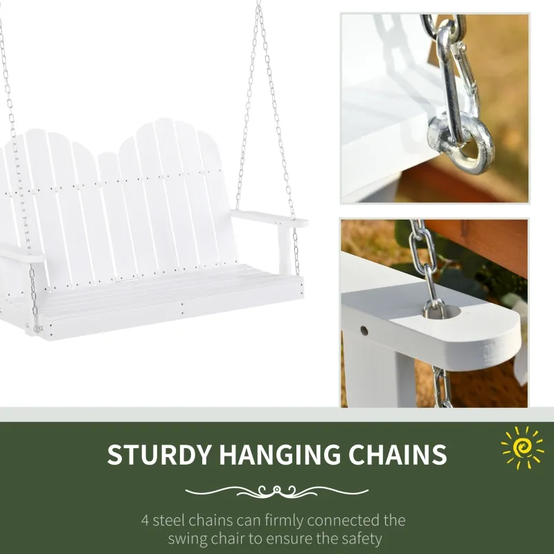 Outsunny 47'' 2-Seater Hanging Porch Swing, Outdoor Patio Swing Bench with Wooden Build, Water-Fighting Protection, & Classic Style, 440 lb Weight Capacity, White