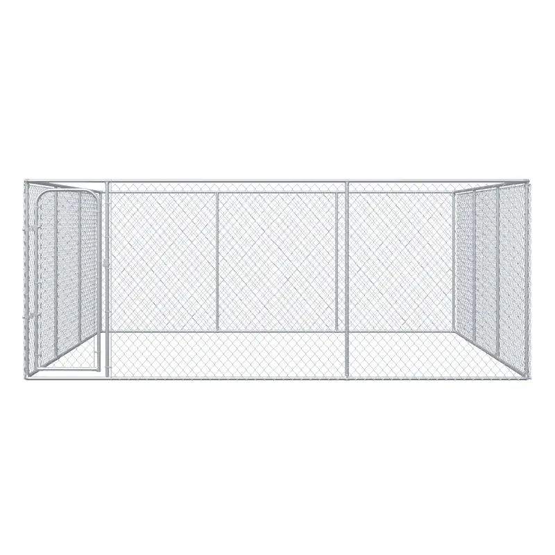 PawHut Dog Kennel Outdoor Galvanized Chain Link Fence Heavy Duty Pet Run House Chicken Coop with Secure Lock Mesh Sidewalls for Backyard Garden Silver, 15' L x 15' W x 5.9' H