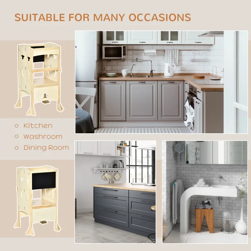 Qaba Kids kitchen step stool Foldable Step Stool with Blackboard & Lockable Handrail