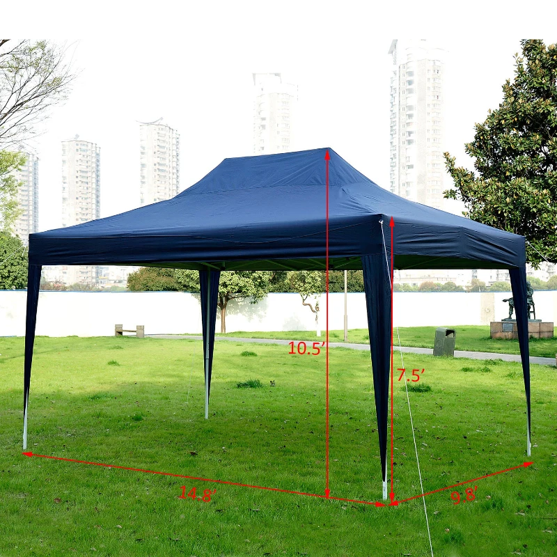 Outsunny 10’x15’ Outdoor Pop Up Party Tent Folding Wedding Gazebo Canopy with 4 Removable Sidewalls (Blue)