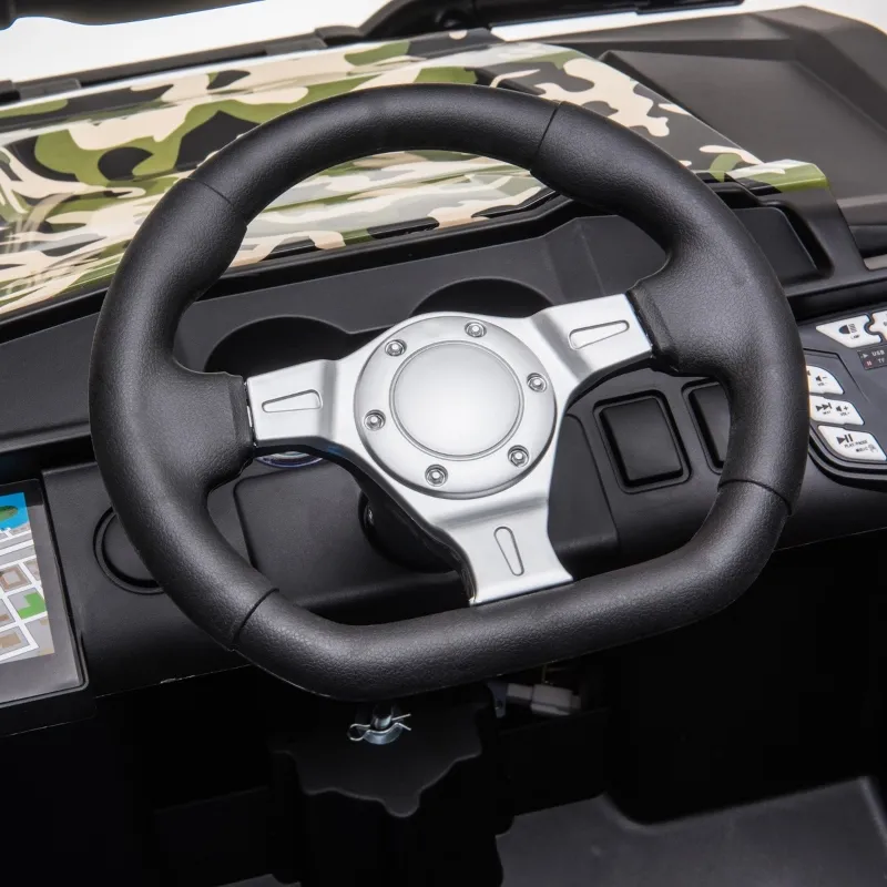 Aosom 12V Kids Ride On Truck, 10Ah Electric Car Off-Road UTV with Bluetooth, Remote Control, Suspensions, USB, MP3, Lights, 3 Speeds & 4 Motors, Green