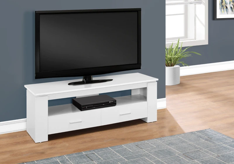 Monarch 48" Modern Open Storage Shelf 2-Drawer Console TV Stand - White Finish