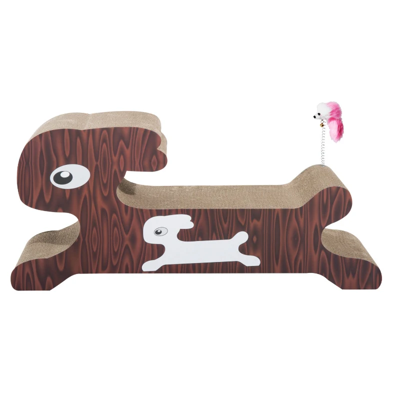 Open Box PawHut Brown Cat Rabbit-Shaped Scratcher Corrugated Cardboard Lounge Bed Play Toy Ball