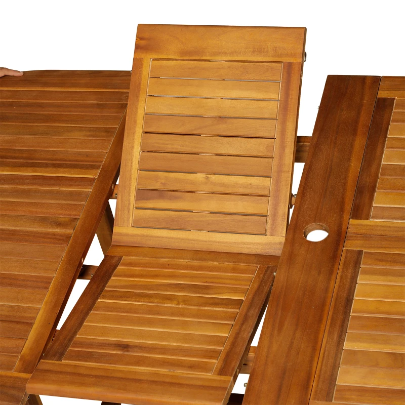 Outsunny 9pcs Acacia Wood Dining Set Expandable Table Folding Chair