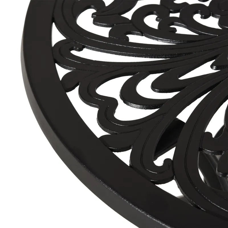 Outsunny Φ34" Outdoor Patio Garden Table with Unique Floral Design, Aluminum Material, & 1.75" Umbrella Hole