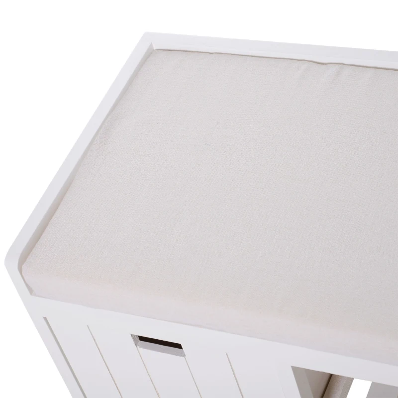 HOMCOM Compact Rustic Padded Wooden Shoe Rack Bench Organizer With Drawers - Country White