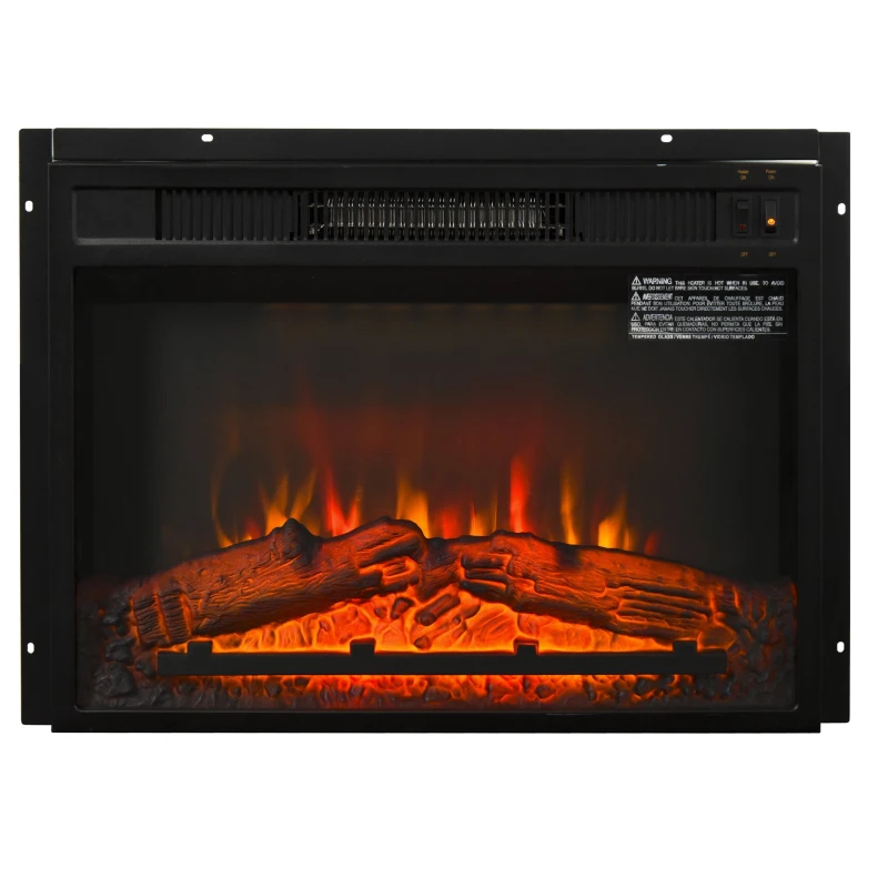 HOMCOM Electric Fireplace Insert for Wood Cabinets with Realistic Flame Effect and Automatic Shut-Off, Black