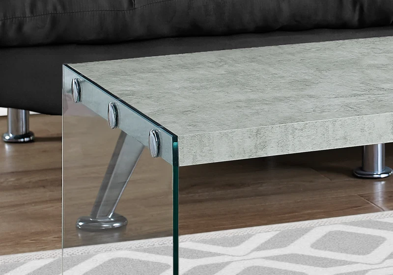 Monarch 44" Contemporary Tempered Glass Base Accent Coffee Table - Grey Cement-Look Top Finish