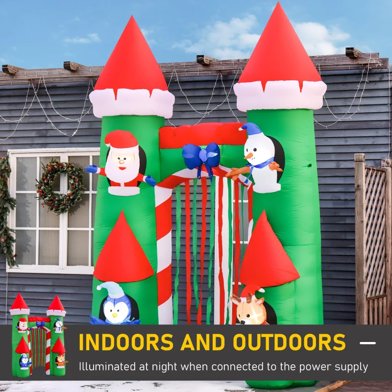 HOMCOM 11 ft LED Lit Inflatable Christmas Arch, Outdoor Holiday Light Yard Display with Santa Claus, Snowman, Reindeer, Gingerbread Man and Penguin
