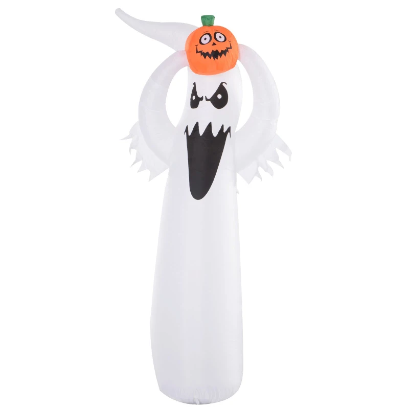 HOMCOM 6ft LED Outdoor Halloween Inflatable Decoration - Ghost with Pumpkin