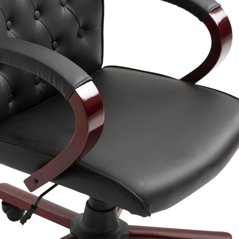 Vinsetto High Back Faux Leather Office Chair with Button Tufted Design, Executive Computer Desk Chair with Solid Wood Feet and Arms, Black