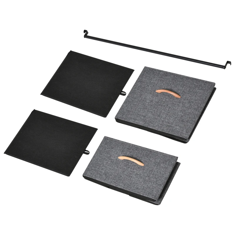 HOMCOM Industrial Bedroom Hall Tree Organizer with Long Coat Hanger Bar, 5 Fabric Foldable Drawers for Entryway, Bedroom, Office, Dorm Room